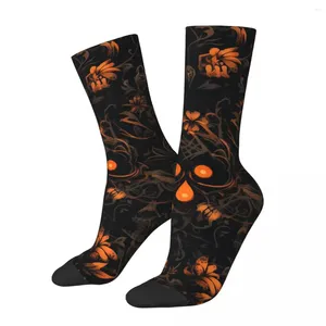 Chaussettes pour hommes Fleurs noires et oranges avec des crânes sur eux pour femmes hommes unisexes drôles Happy nouveauté Street Style Crazy chaussette