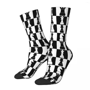 Chaussettes pour hommes, trucs d'échecs noirs et blancs, motif imprimé flexible, haute qualité, longues, super douces, unisexe, cadeau parfait