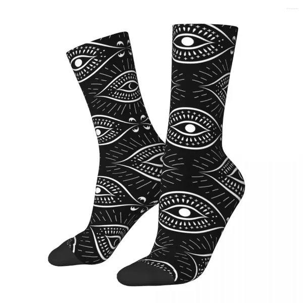 Chaussettes masculines en noir et blanc mal œil hommes femmes polyester drôle heureux harajuku printemps été cadeaux hivernaux