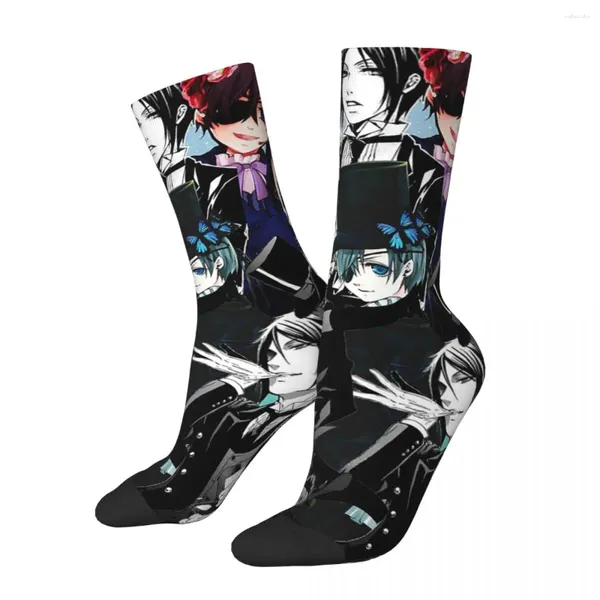 Calcetines para hombres Butler negro anime a cuadros a cuadros Funny's Funst Harajuku Harajuku Summer Summer Autumn Invierno Regalo