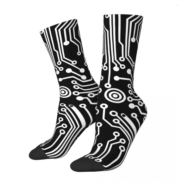 Chaussettes noires pour hommes, circuit matériel à micropuce, codage rétro, développeur Geek CPU, équipe sans couture, chaussettes folles, motif cadeau imprimé