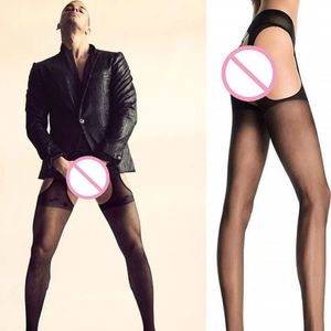 Calcetines de hombre Negro SEXY Hombres Medias transparentes Sheer See Through Mens Pantyhose Open Tights Free SizeMen's