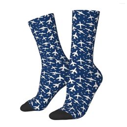 Calcetines para hombre, diseño de silueta de aviones azules y blancos, medias de alta calidad para toda la temporada, regalo de cumpleaños para hombre y mujer