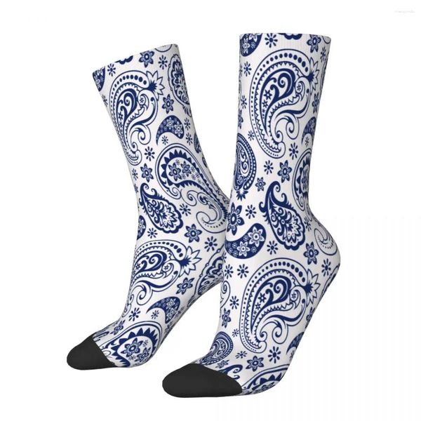 Chaussettes pour hommes Bleu et Blanc Vintage Paisley Design Style Mâle Hommes Femmes Automne Bas Imprimés