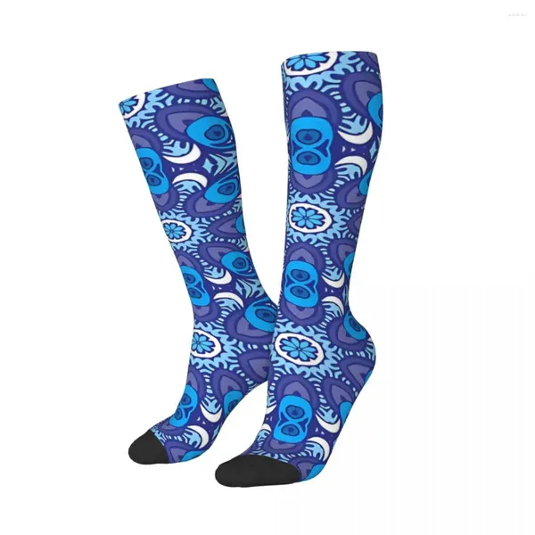 Calcetines de hombre Azul Arabesco Mandala Art MORROCAN Unisex Invierno A prueba de viento Happy Street Style Crazy Sock