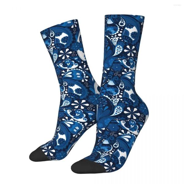 Calcetines de hombre Fondo azul Arte floral Paisley Hombre Hombres Mujeres Medias de verano Impresas