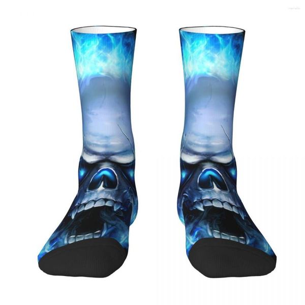 Calcetines de hombre Blue Flame Fire Face Skull Skulls Calcetín Hombres Mujeres Medias de poliéster Personalizable Hip Hop