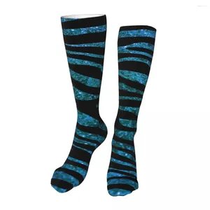 Chaussettes pour hommes imprimé léopard bleu nouveauté cheville unisexe mi-mollet épais tricot doux décontracté