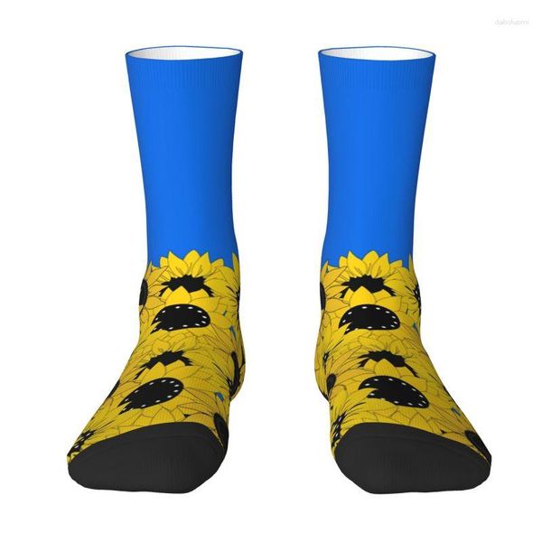 Chaussettes pour hommes Robe imprimée tournesol bleu pour hommes femmes chaud drôle nouveauté Ukraine drapeau équipage