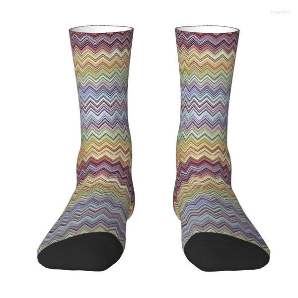 Chaussettes pour hommes Boho Chic Moderne Zigzag Hommes Femmes Crew Unisexe Mode Géométrique Multicolore Printemps Été Automne Hiver Robe