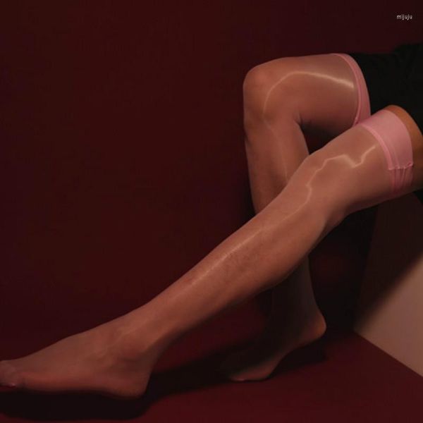 Chaussettes pour hommes Boy Friend Bas de couleur rose Fun Man Sex Lingerie Brillant Brillant Bonneterie Hommes Vêtements Exotiques Gay Fetish Sissy Bas