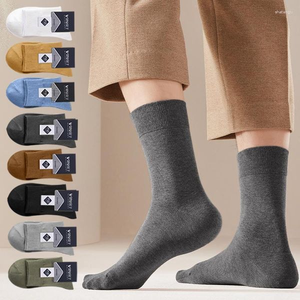 Calcetines para hombres Marca 3 pares Resiste Pilling Mid Tube Algodón Hombres Totalmente absorbente de sudor Masculino Color sólido Meias Verano Primavera