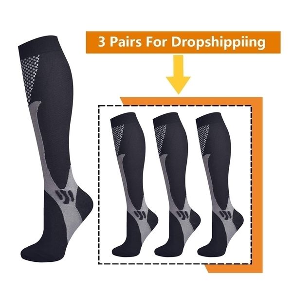 Chaussettes pour hommes Brothock 3 paires pour compression de chute 20-30 mmHg bas d'allaitement en nylon athlétique Sport 220924