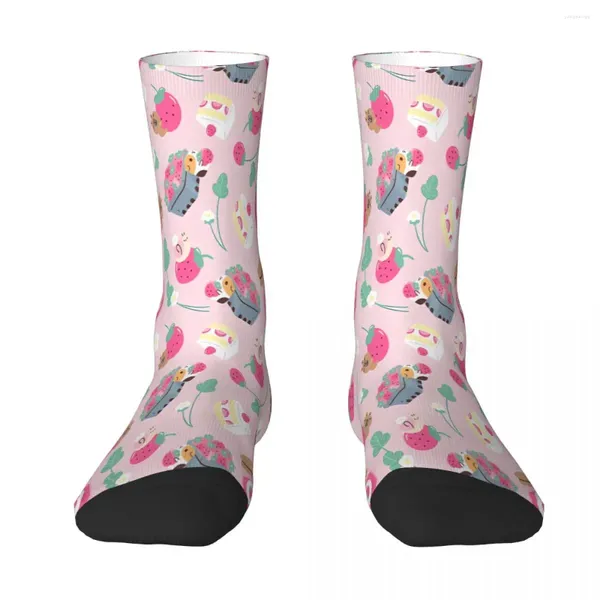 Chaussettes masculines Bubu et Moonch Strawberry Season Modèle Capybara Guinée chaussette de cochon hommes femmes Polyester Stockings personnalisables drôles