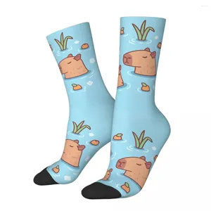 Chaussettes pour hommes Capybaras se détendre au printemps drôle Vintage Style de rue sans couture équipage chaussette cadeau motif imprimé