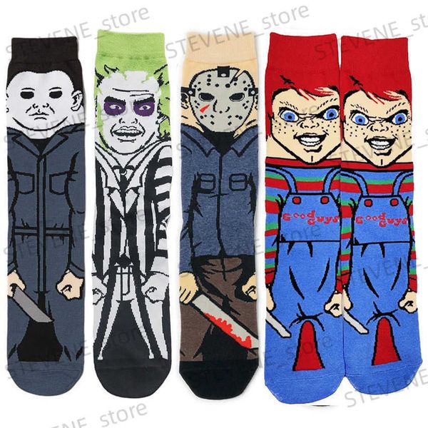 Chaussettes pour hommes dessin animé Anime chaussettes de noël hommes femmes Chucky nouveauté drôle chaussettes heureuses Hip Hop Skate Streetwear T231122