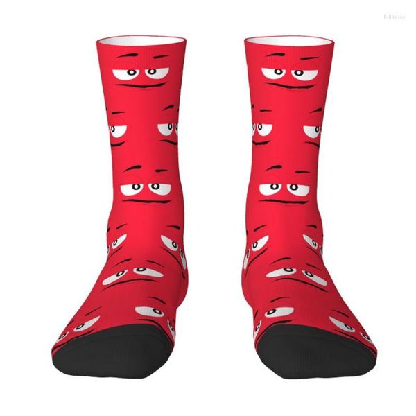 Chaussettes pour hommes dessin animé chocolat rouge bonbons visages robe hommes femmes chaud mode équipage