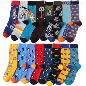 Calcetines para hombres Dibujos animados Algodón Hombres Divertido Diseño de moda Colorido Tigre Panda Pingüino Casual Feliz para hombre Drop