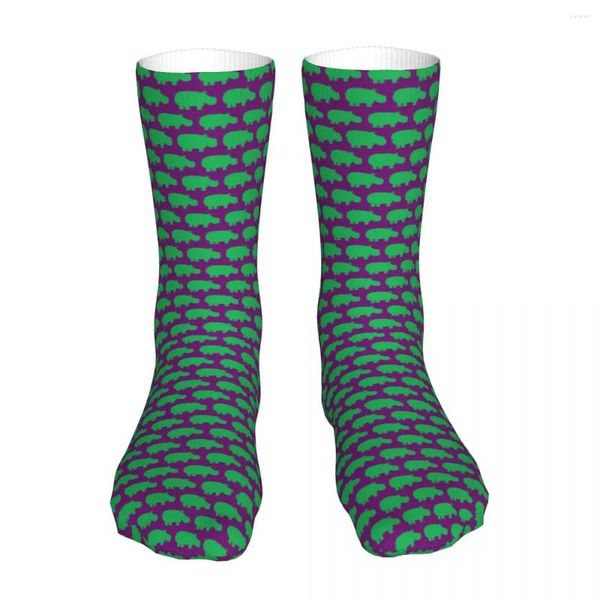 Chaussettes pour hommes dessin animé rhinocéros vert unisexe nouveauté hiver chaud épais tricot doux décontracté