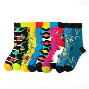 Heren Socks Cartoon Sock Art Heren Patchwork Man Black Unisex Crew Casual Cotton Sox Adult Autumn Winter Classic Skarpetki