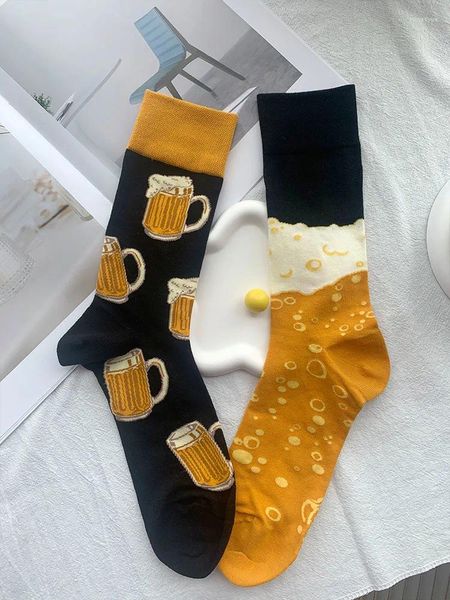 Chaussettes pour hommes CHAOZHU 1 paire grande taille mâle AB côté Jacquard longue équipage mode ours et bulle noir jaune décontracté fantaisies