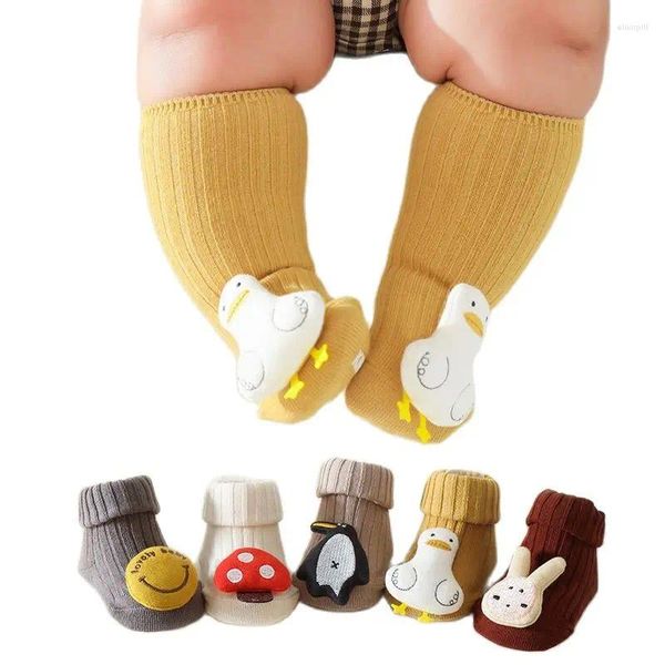 Calcetines para hombres Doble aguja de algodón Muñeca linda Dibujos animados Masculino Bebé Pegamento Puntos Antideslizante Suave Femenino Medio Muslo