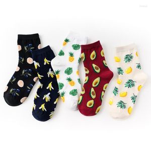 Chaussettes pour hommes chine mode Fruits frais citron avocat ananas cerise myrtille Orange gardénias banane flamants roses Plumerias