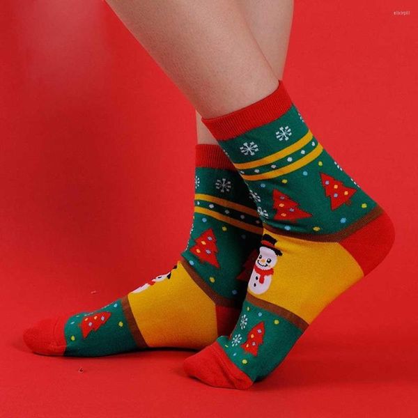 Chaussettes pour hommes Noël 2022Top Femmes Bonhomme de neige Noël Coton Fille Hiver Maison Lit Mid