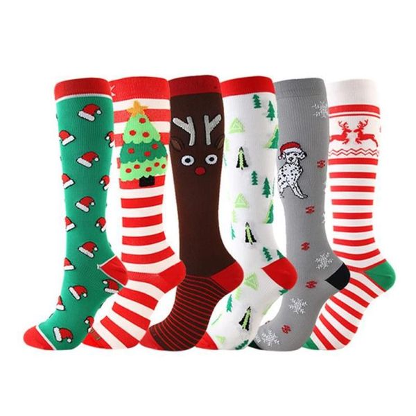 Calcetines para hombres Compresión de Navidad Medias de alta calidad Mujeres Hombres Presión Comprimir Patrón deportivo Correr Rodilla Nylon Run Drop Deliv DHBSV