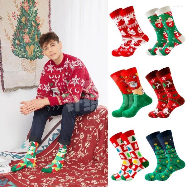 Chaussettes pour hommes Noël Hommes Drôle 2024 Arbre Flocon de neige Père Noël Elk Neige Coton Bonne année Sokken Harajuku