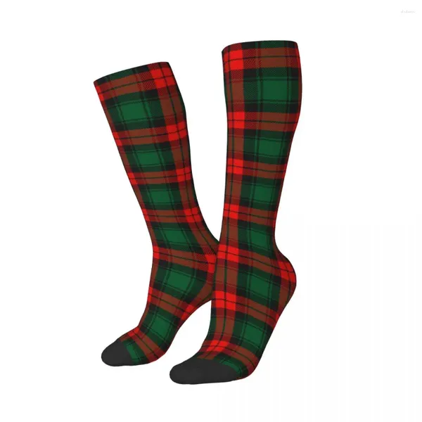 Calcetines de hombre Navidad rojo verde oscuro y negro tartán a cuadros producto de Navidad medias de invierno transpirables lindas para mujeres