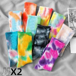 Men's Socks CHRLEISURE 2 Pairs/Set Mid-tube Cotton Tie Dye Trend Gradient Color Fashion Sports Personality