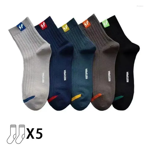 Chaussettes pour hommes CHRLEISURE 5 paires/ensemble mi-tube respirant déodorant antidérapant absorbant la sueur bas de sport affaires