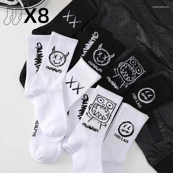 Chaussettes masculines chrleisure 8 paires / ensembles de dessins animés de tendance noire et blanc