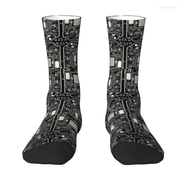 Chaussettes pour hommes, Circuit imprimé, circuits sérieux pour hommes et femmes, extensibles, été, automne, hiver, matériel informatique, équipe technologique Geek