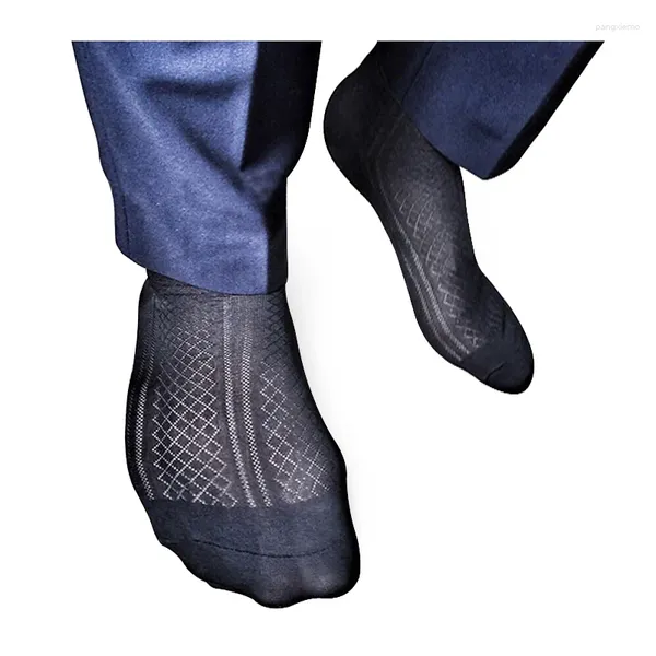 Chaussettes pour hommes classique Jacquard hommes chaussettes sexy cadeaux transparent voir à travers mâle formel bonne qualité noir marine gris