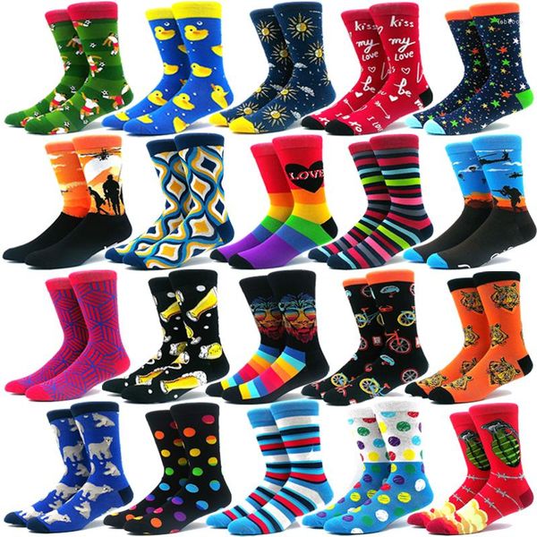 Chaussettes pour hommes colorées hiver coton peigné chaud et équipage pour femmes bas heureux Calcetines De Hombre robe d'affaires