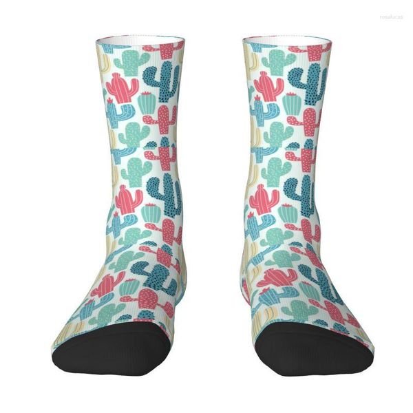 Chaussettes pour hommes Cactus colorés Motif floral Crew Unisex Fun Cactus Succulents Printemps Été Automne Hiver Robe