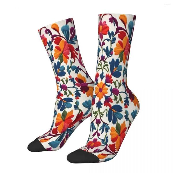 Calcetines para hombre colorido encanto Floral mexicano portugués bordado flor masculino hombres mujeres otoño medias Harajuku