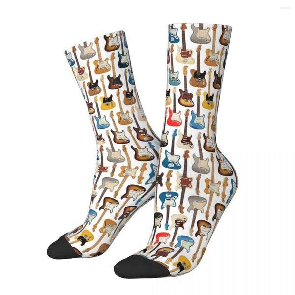 Chaussettes pour hommes Joueur de guitare coloré Amoureux de la musique Accessoires de basket-ball Collection de guitares vintage Cadeau d'anniversaire de l'équipage