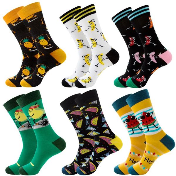 Chaussettes pour hommes Coloré Hommes Coton Crew Tube Moyen Drôle Banane Poire Pastèque Ananas Fruit Motif Créatif Nouveauté Bonne Chaussette