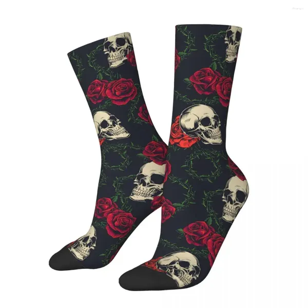Chaussettes masculines tatouages colorés avec des fleurs Skull squelette masculin masculin femmes bassages d'automne harajuku