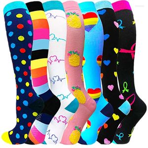 Chaussettes pour hommes Compression 20-30 MmHg Hommes Femmes Bas de sport au genou Coupe unisexe Course à pied Randonnée Vol Voyage