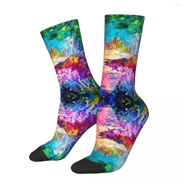 Chaussettes homme Compression Bold Arc-en-ciel Multicolore Vintage Peinture Acrylique Hip-Hop Roman Sans Couture Col Rond Impression Cadeau Fou