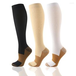 Chaussettes à Compression en cuivre pour hommes, 2 paires, favorise la Circulation sanguine, pression veineuse, Anti-fatigue et hauteur des genoux, cyclisme
