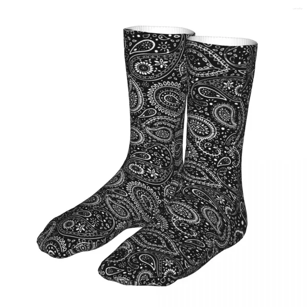 Calcetines para hombres compresión bonita arte bohemio paisley mujer blanca y negra 2024 hombres boho bici