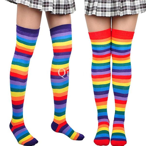 Calcetines para hombres compresión arcoiris sobre rodillas medias de tubo alta spandex algodón mujer cálida larga