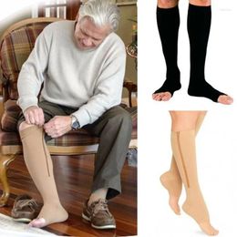 Chaussettes pour hommes chaussettes de compression fitness zipper zip circulant la pression de la jambe de la jambe des genoux ouverts