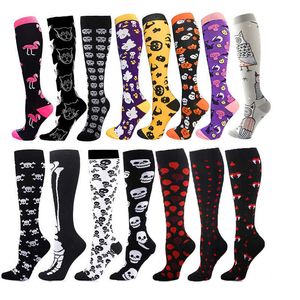 Heren sokken compressie sokken vrouwen mannen buiten sport Halloween serie dieren flamingo haaien aap kat botten druk elastische kousen z0227