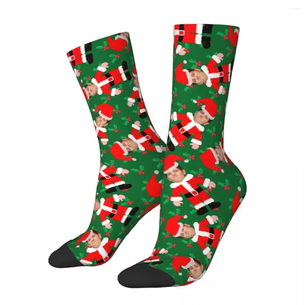 Chaussettes pour hommes Cool personnalisé visage Po père noël drôle noël personnalisé basket-ball Polyester équipage pour femmes hommes antidérapant